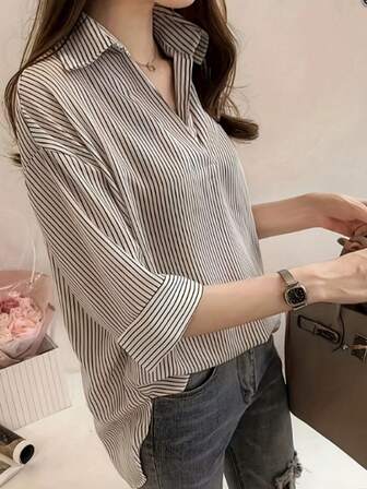 女士休闲条纹印花简约日常上衣