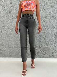 SHEIN Cottnline Solid Color Skinny Jeans - Grey - View 5