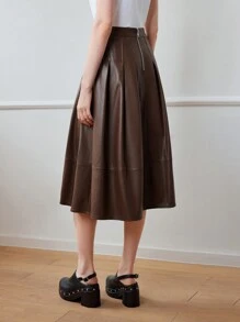 MOTF STUDIO PU 皮革拉链后喇叭中长裙