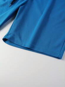 Manfinity Homme Men's Summer Casual Striped Colorblock Short Sleeve Polo Shirt And Shorts Set - Blue and White - View 6