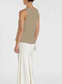 Chiquease Plain Color Fitted Sleeveless Knit Top - Khaki - View 2