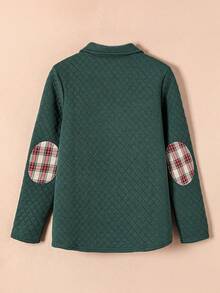 CILKOO Women's Button Plaid Contrast Color Long Sleeve Casual Loose Comfortable Sweatshirt - Green - View 6