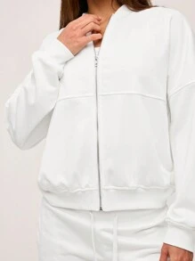 SHEIN BASICS 秋冬女士休闲纯色针织立领长袖宽松外套