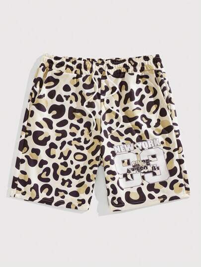 Street Life Men's Summer Casual Leopard Print Sports Shorts, School
