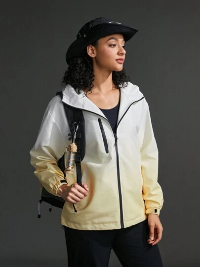 Exploreva Chaqueta deportiva informal con capucha y manga larga con degradado para mujeres
