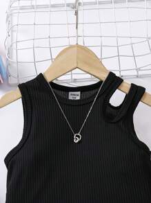 SHEIN 2 件装年轻女孩夏季无袖上衣和工装裤休闲装 - 綠色 - 查看 7