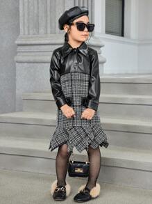 SHEIN Explorewe Váy len cừu kẻ caro cổ bẻ, phù hợp mặc thường ngày, ngoài trời, mùa thu/đông - Hồng - Xem 1