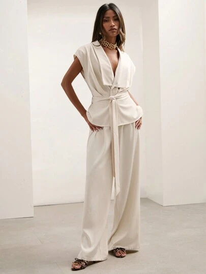 COSMINA Women's Solid Color Batwing Casual Jumpsuit