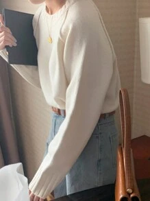 DAZY 女式圆领纯色长袖毛衣秋季 - 白色 - 查看 9