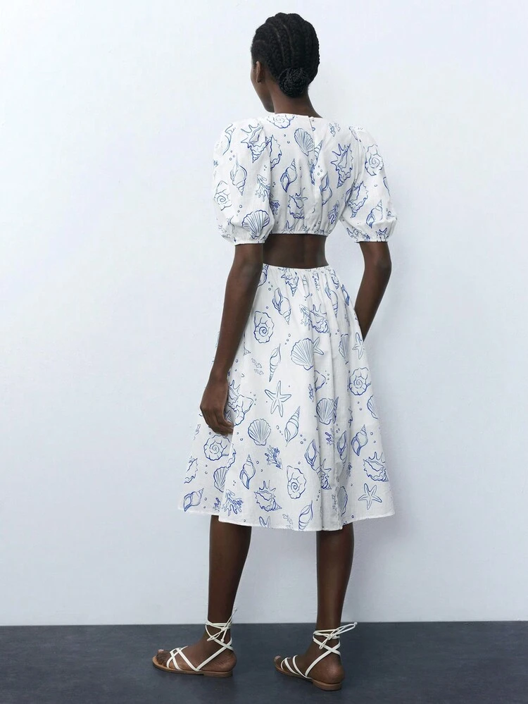 SHEIN Maija Floral Print Puff Sleeve Dress