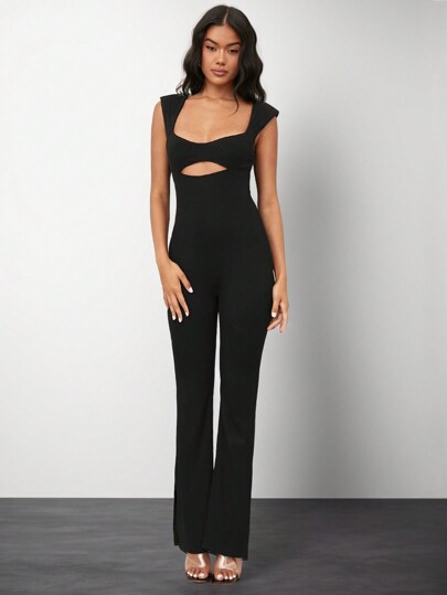 SHEIN BAE Women's Backless Hollow Out Bust Sexy Jumpsuit For Pool Party, Club, Daily Wear, Back To School