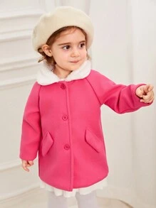 SHEIN Baby Girls' Elegant Plush Collar Woolen Coat, Thickened Warm Outerwear For Daily And Outdoor Wear In Autumn And Winter - Hot Pink - View 5