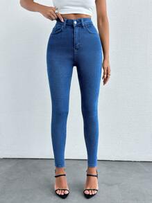 EURMUSE Gầy Eo cao Quần jean - Màu xanh lam - Xem 3