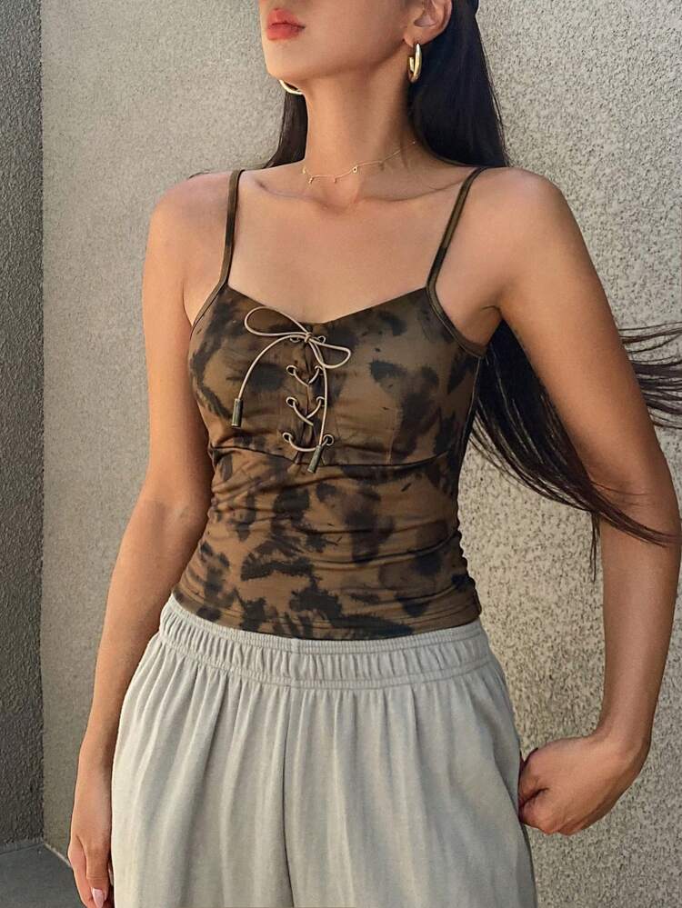 Floral Pattern Sleeveless Drawstring Cami Tank Top For Women,Fall Clothes