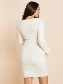 SHEIN 孕妇扭纹 V 领长袖修身毛衣，适合孕妇，秋冬季 - 白色 - 查看 2