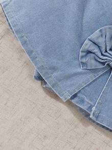 Souflis Souflis 2 件装少女甜美超大粉色蝴蝶结图案 T 恤和 2 合 1 牛仔短裙套装 - 白色 - 查看 8