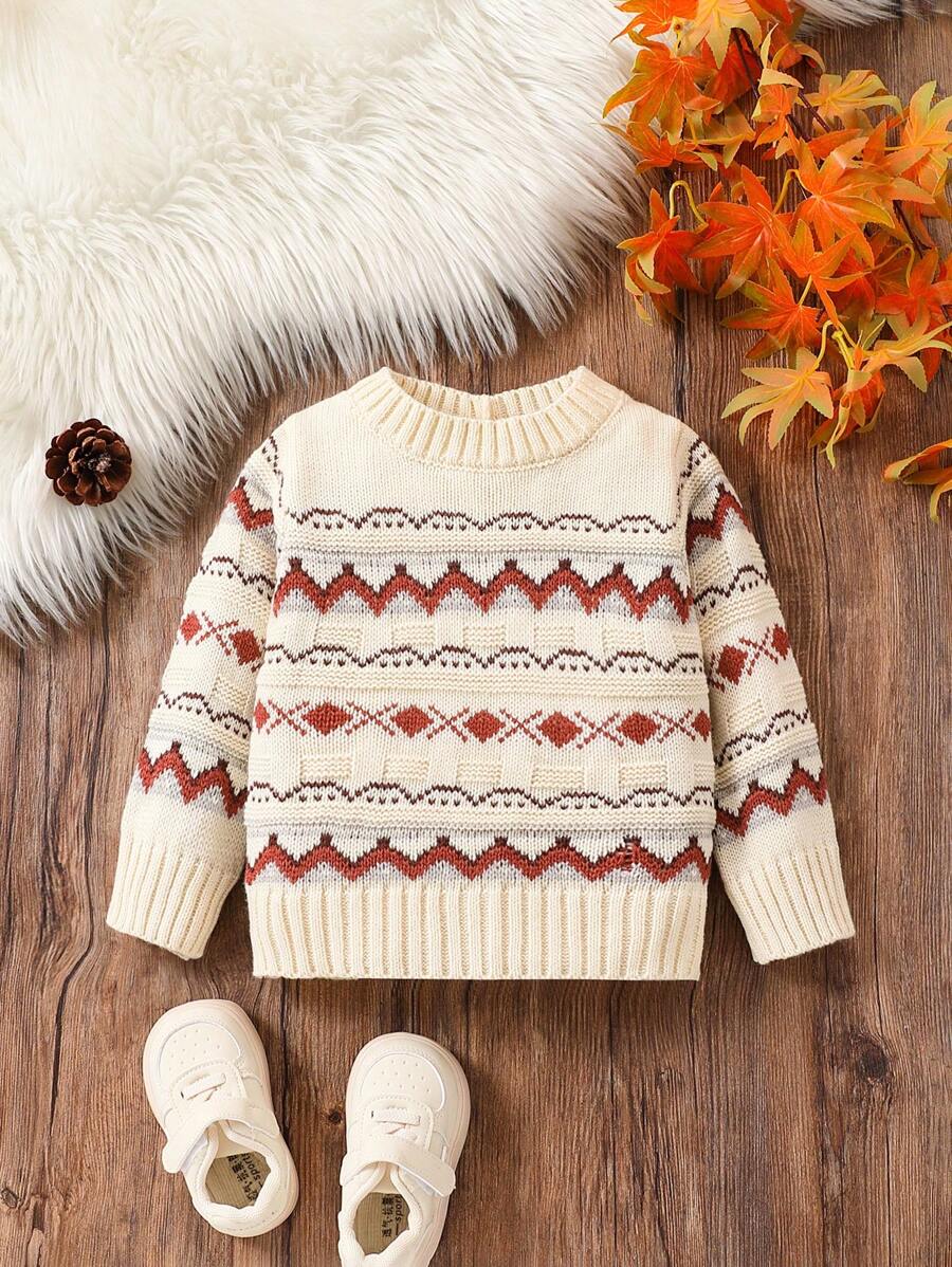 男婴时尚可爱几何图案毛衣 - 彩色 - 查看 1