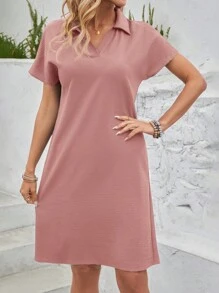 EMERY ROSE 蓝色休闲蝙蝠袖连衣裙 夏季 - 粉色 - 查看 6