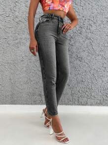 SHEIN Cottnline Solid Color Skinny Jeans - Grey - View 4