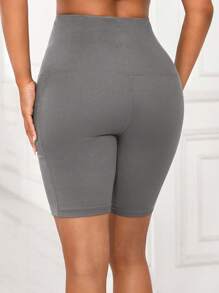 SHEIN Lady 女式黑色休闲紧身纽扣打底裤 - 深灰色 - 查看 2