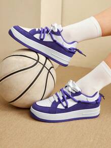 CUCCOO EASI New Style Women's Chunky Sneakers, 2024 Spring Fashionable Thick-Soled Sports Shoes, Versatile Casual Shoes For Women Trainers - Purple - View 3