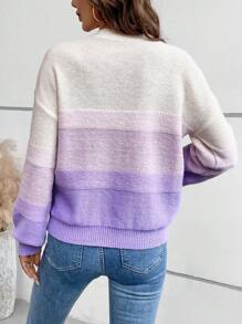 SHEIN LUNE Áo dệt kim cổ chữ V ombre mềm mại và ấm áp dành cho nữ - Màu tím - Xem 2