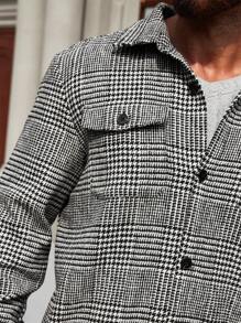 Manfinity Homme Men Plaid Print Button-Up Long Sleeve Jacket, Fall - Grey - View 8