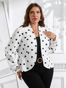 SHEIN Clasi Chaqueta de negocios casual de talla grande para mujer con diseño de lunares y empalme de malla, para otoño e invierno - Blanco y Negro - Ver 6