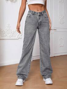 SHEIN Tall 斜口袋直筒牛仔裤