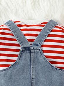 Toddler Casual Striped Top And Denim Outfit - Medium Wash - View 3