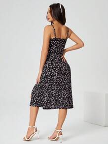 SHEIN PETITE Floral Print Slit Strap Dress, Summer