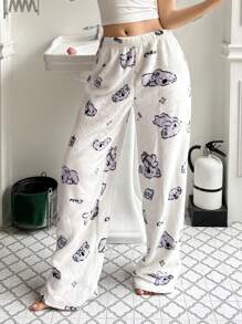 DAZY Cute Koala Print Soft Flannel Fluffy Sleep Pants, Thermal Lined Fall, Winter, Cozy - White - View 4