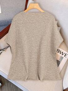 SHEIN LUNE Women's Spring And Summer Casual Batwing Sleeve Knit Top - Grey - View 2