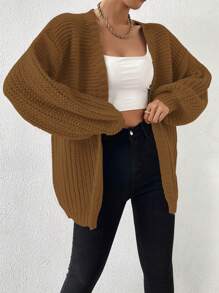 Chiquease Cárdigan informal de unicolor con hombros caídos para mujer, otoño/invierno - Marrón - Ver 5