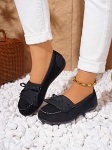 Moda arco borla fundo macio antiderrapante plus size mocassins slip-on mocassins – confortáveis, respiráveis, versáteis sapatos planos externos/internos para mulheres tamanho 43