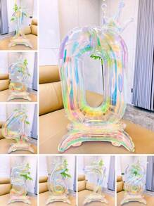 1 pieza Globo grande con forma de corona transparente e iridiscente de 40 pulgadas con base, adecuado para cumpleaños, decoración de fiestas, accesorios para fotos, aniversario, decoración del hogar, decoración al aire libre, Navidad - Multicolor - Ver 6