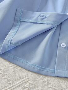 Tween 女童刺绣翻领长袖衬衫 - 藍色 - 查看 5