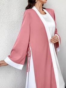 Yasmyna Áo Abaya Ả Rập ống rộng, viền tương phản, kín đáo cho nữ, hở phía trước, thanh lịch, dài tay, rộng rãi, thường ngày, mặc hàng ngày/ở nhà/văn phòng/du lịch/ngày lễ/tiệc tùng/đến trường - Hồng - Xem 7