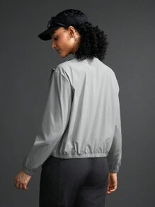 SHEIN Sports Women's Solid Color Minimalist Everyday Stand Collar Long Sleeve Jacket - Grey - View 8