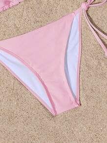 Swim Mod 女士夏季海滩纯色吊带性感比基尼套装 - 淺粉色 - 查看 3