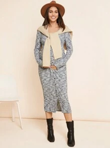 SHEIN Maternity Casual Autumn Solid Button Decor Long Sleeve Dress For Pregnant Women - Pink - View 5
