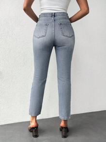 EURMUSE High Waist Ripped Mom Fit Jeans - Rửa trung bình - Xem 2