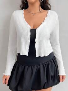 SHEIN EZwear Camiseta de manga corta con botones delanteros blancos para mujer talla grande, primavera/verano - Blanco - Ver 1