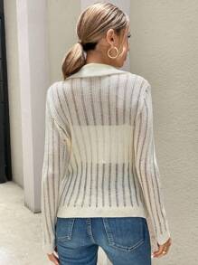 SHEIN LUNE Women's Spring And Autumn Solid Color Slim Thin Hollow Sweater Lapel Cardigan