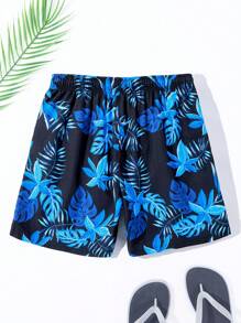 Manfinity Swimmode Men's Botanical Print Beach Shorts - Blue - View 2