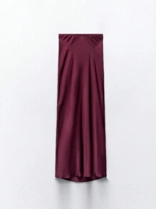 INAWLY Damen eleganter und sexy langer Rock Einfarbig - Violett - Übersicht 4