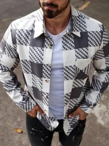 Manfinity Homme Men's Button Plaid Design Long Sleeve Daily Casual Business Elegant Charm Woolen Cloth - Light Grey - View 1