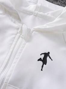 SHEIN Baby Boys' Solid Color Sporty Hooded Zip-Up Jacket And Shorts Set, Daily Outwear - White - View 5