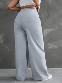 EURMUSE Plus Drawstring Waist Wide Leg Pants - Grey - View 2