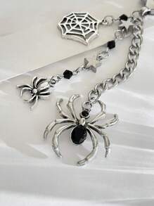 ROMWE Kawaii 1 件朋克哥特式暗黑风格蜘蛛吊坠钥匙扣，适合包包装饰、朋友和情侣万圣节礼物 - 銀色 - 查看 2